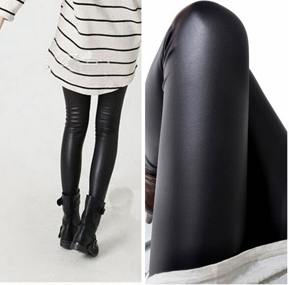 East Knitting Fashion Black Womens Leggings Stretch Leather Sexy High Waist Pants S/M/L 4 Size 1 pair Retail