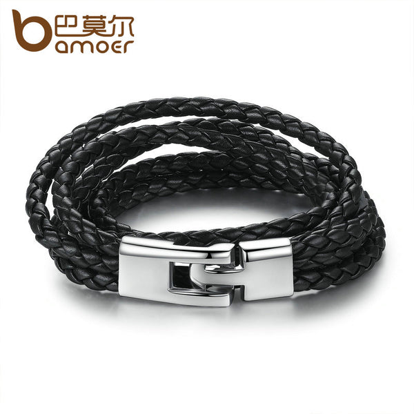 BAMOER Fashion Leather Bracelet Wide Retro Black & Brown Color Chain Bracelets for Men & Women Jewelry pulseras PI0288