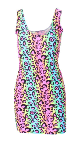 EAST KNITTING 2017 Women summer dress X-193 neon Leopard striped print women fashion dresses punk bodycon brand dress