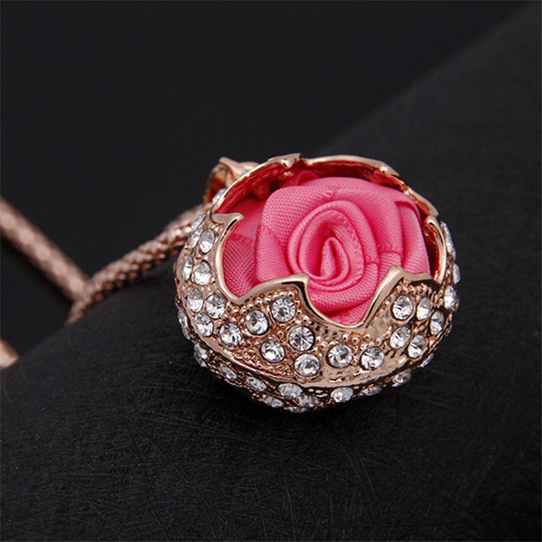 European Rose Design Pendant Necklace Fashion Crystal long Sweater chain Woman Fashion Jewelry Wholesale&Retail