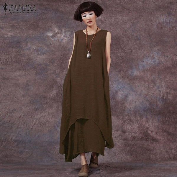 Hot Sale ZANZEA Fashion Summer Dress 2017 Women Casual Loose Cotton Linen Dress Long Dresses Solid Vestidos Plus Size S-5XL