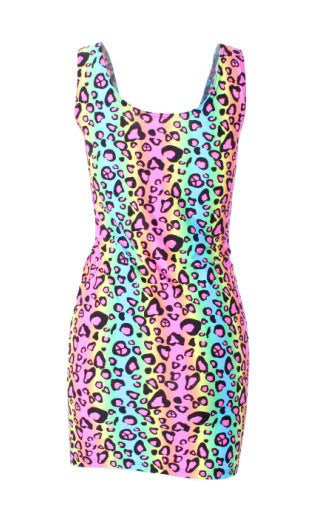 EAST KNITTING 2017 Women summer dress X-193 neon Leopard striped print women fashion dresses punk bodycon brand dress