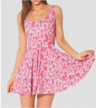 EAST KNITTING fashion X-014 HOT Women digital print pleated Adventure Time Bro Ball Reversible Skater Dress S M L XL Plus Size