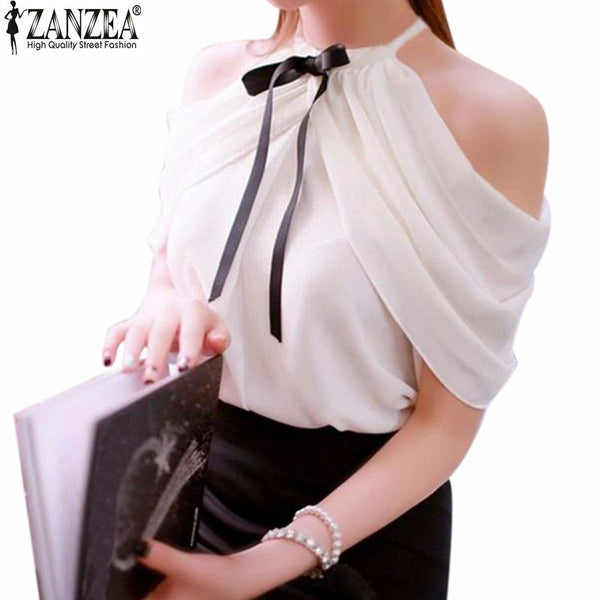 Halter Neck Bowknot Shirts 2017 Zanzea Summer Style Ladies Sexy Off Shoulder Blouse Women Casual Slim Chiffon Tops Blusas