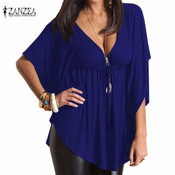 Zanzea Blusas Summer Women Trend 2016 Sexy Casual Loose V Neck Batwing Sleeve Tops Tee Ladies Black Blouses Shirts Plus Size