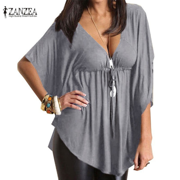 Zanzea Blusas Summer Women Trend 2016 Sexy Casual Loose V Neck Batwing Sleeve Tops Tee Ladies Black Blouses Shirts Plus Size