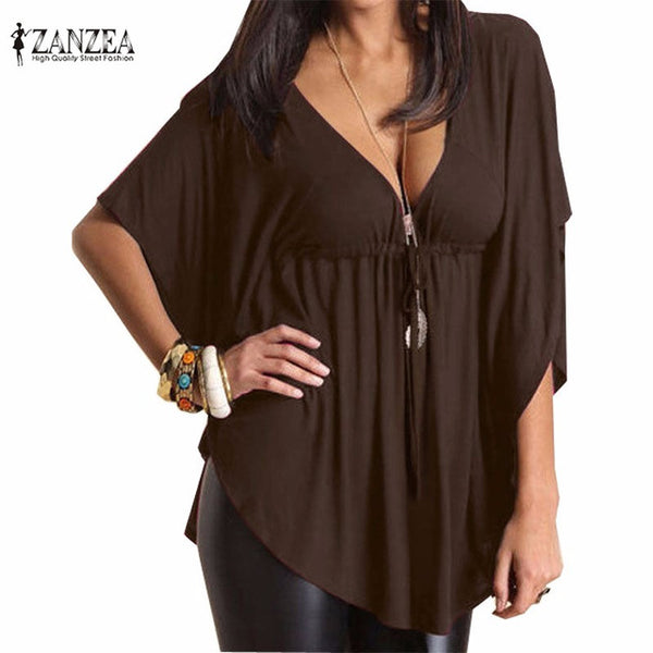 Zanzea Blusas Summer Women Trend 2016 Sexy Casual Loose V Neck Batwing Sleeve Tops Tee Ladies Black Blouses Shirts Plus Size