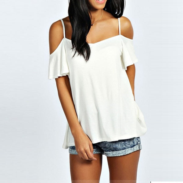 Fashion Off Shoulder T Shirt 2016 Summer Sexy Women Slash Neck Short Sleeve Casual Solid Stretch Top Tees Blusas Plus Size