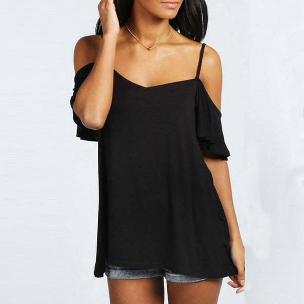 Fashion Off Shoulder T Shirt 2016 Summer Sexy Women Slash Neck Short Sleeve Casual Solid Stretch Top Tees Blusas Plus Size