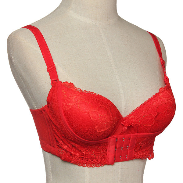 Top Sale 2016 Sexy Women Push Up Lace Bra Boost Front Back Closure 3/4 Cup Padded Side Support Plunge B Cup Brassiere Underwire