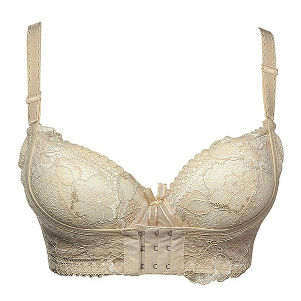 Top Sale 2016 Sexy Women Push Up Lace Bra Boost Front Back Closure 3/4 Cup Padded Side Support Plunge B Cup Brassiere Underwire