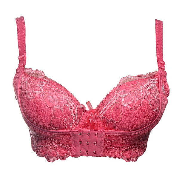 Top Sale 2016 Sexy Women Push Up Lace Bra Boost Front Back Closure 3/4 Cup Padded Side Support Plunge B Cup Brassiere Underwire