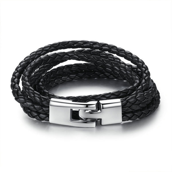 BAMOER Fashion Leather Bracelet Wide Retro Black & Brown Color Chain Bracelets for Men & Women Jewelry pulseras PI0288