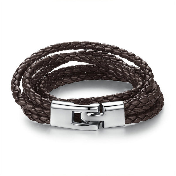 BAMOER Fashion Leather Bracelet Wide Retro Black & Brown Color Chain Bracelets for Men & Women Jewelry pulseras PI0288