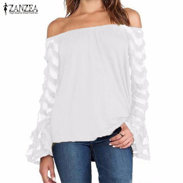 Fashion Blusas 2016 Autumn ZANZEA Women Blouses Sexy Off Shoulder Mesh Long Sleeve Shirts Oversized Tops Plus Size S-5XL