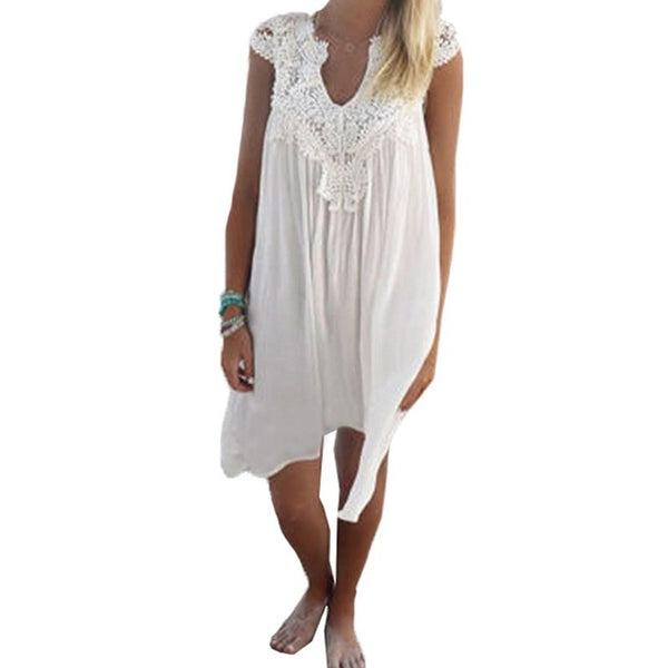 Zanzea Fashion Vestidos 2016 Summer Hot Sale Women Sexy Chiffon Lace Crochet Dress Ladies Casual Loose V Neck Beach Mini Dress