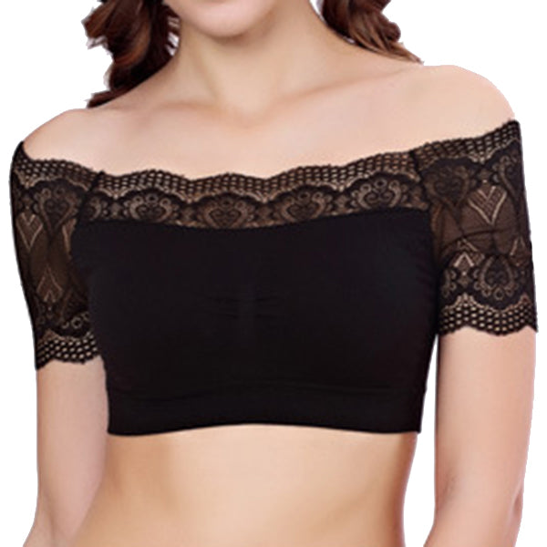 Women Girls Seamless Crop Top with Scoop Neck Sexy Wrapped Chest Strapless Women Lace Bra Tops Underwear Lingerie