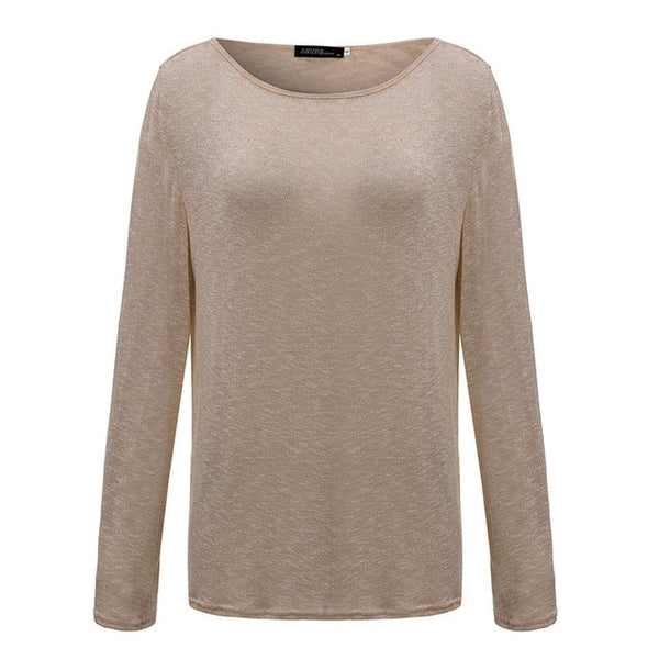 Zanzea T Shirt Women 2017 New Spring Casual O Neck Long Sleeve Cotton T-Shirts Tops  Solid Color Loose Knitted Blusas