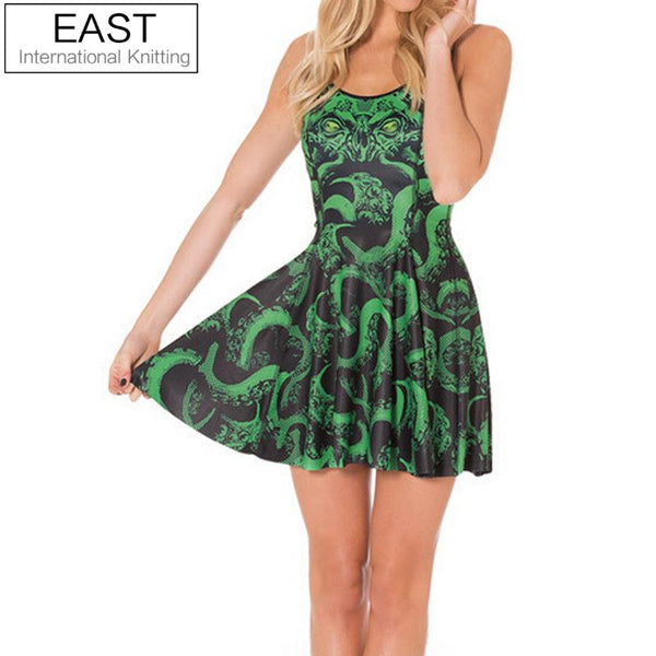 EAST KNITTING BL-545 New 2017 Fashion Sexy Women  Dress CTHULHU 3d Print Dresses Tank Summer Casual Dress