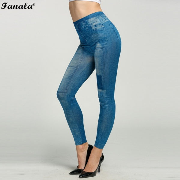 Women Fashion Jeggings Stretch Skinny Leggings Leg wear Pencil Pants Casual Blue Black Jeans Cotton Polyester