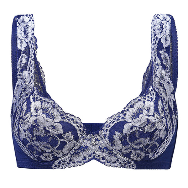 Sexy Women Push Up Bras Gather Thin Lace Embroidery Bra Breathable Brassiere Underwear 4X4Hook-and-eye  Ladies 3/4 Cup Lingerie