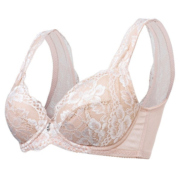 Sexy Women Push Up Bras Gather Thin Lace Embroidery Bra Breathable Brassiere Underwear 4X4Hook-and-eye  Ladies 3/4 Cup Lingerie