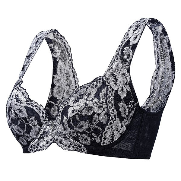 Sexy Women Push Up Bras Gather Thin Lace Embroidery Bra Breathable Brassiere Underwear 4X4Hook-and-eye  Ladies 3/4 Cup Lingerie