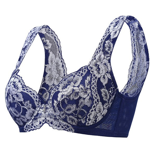 Sexy Women Push Up Bras Gather Thin Lace Embroidery Bra Breathable Brassiere Underwear 4X4Hook-and-eye  Ladies 3/4 Cup Lingerie