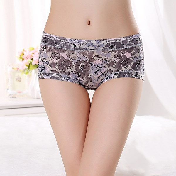 Women Briefs Ice Silk Floral Print Underwear Sexy Lingerie Seamless Low Waist Cotton Breathable Women's Panties 9 Colors