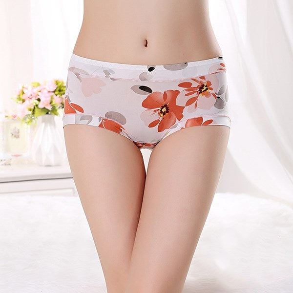 Women Briefs Ice Silk Floral Print Underwear Sexy Lingerie Seamless Low Waist Cotton Breathable Women's Panties 9 Colors