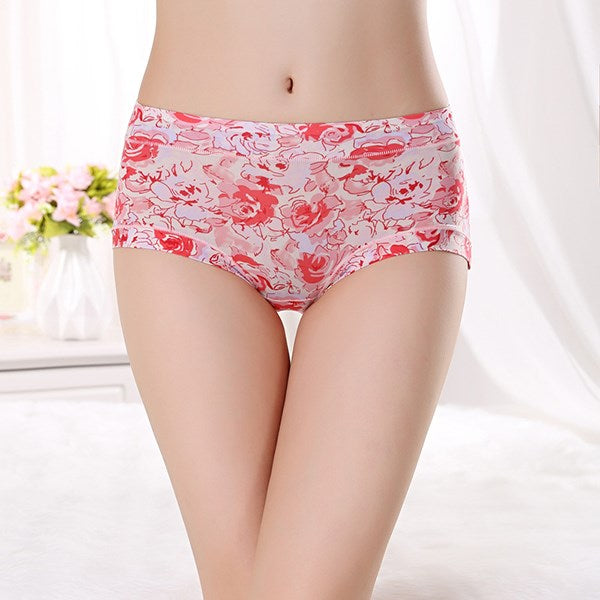 Women Briefs Ice Silk Floral Print Underwear Sexy Lingerie Seamless Low Waist Cotton Breathable Women's Panties 9 Colors