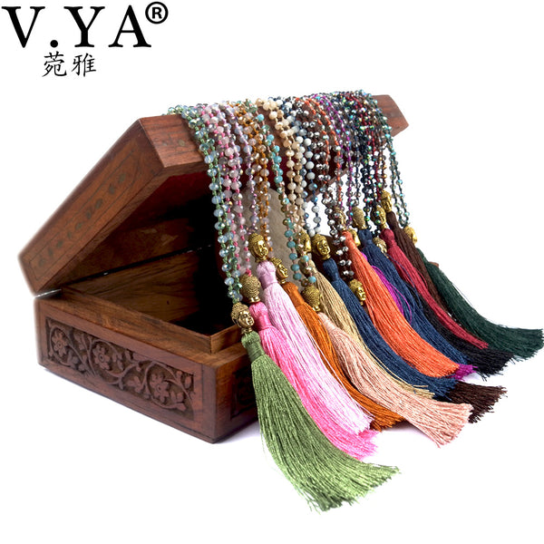 V.YA Gold Color Buddha Necklaces Women's Tassel Necklace Boho Jewelry Weaving Long Necklace Bijoux Femme
