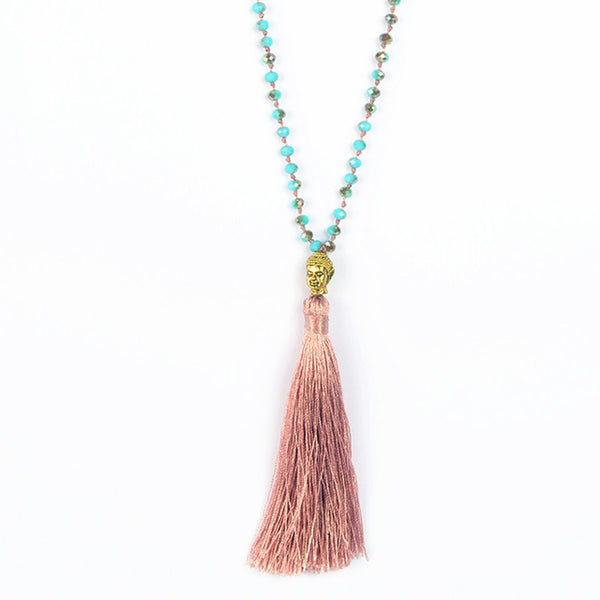 V.YA Gold Color Buddha Necklaces Women's Tassel Necklace Boho Jewelry Weaving Long Necklace Bijoux Femme