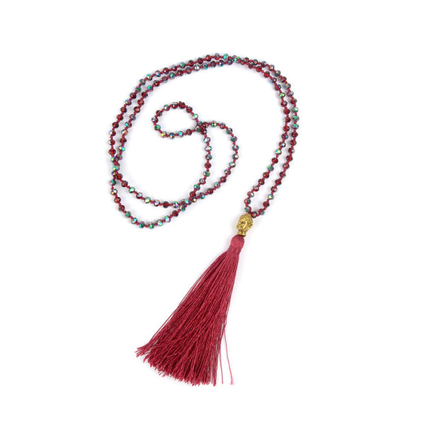 V.YA Gold Color Buddha Necklaces Women's Tassel Necklace Boho Jewelry Weaving Long Necklace Bijoux Femme