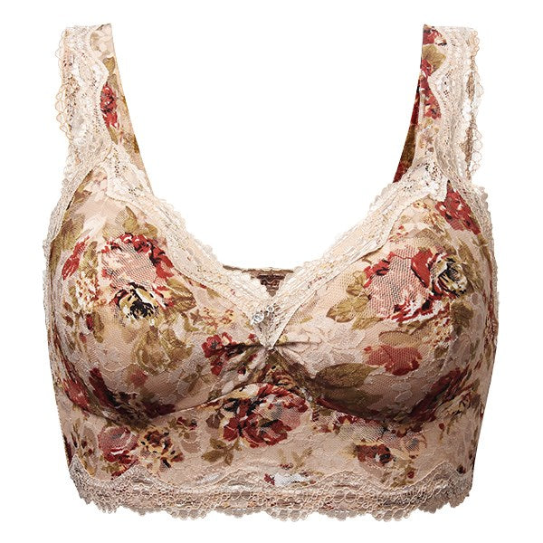 Women Floral Print Push Up Bras 2017 Sexy Deep V Wireless Lace Full Cup Seamless Comfy Vest Bras Brassiere Ladies Underwear