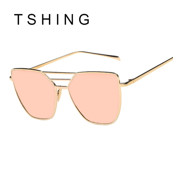 TSHING Fashion Flat Top Sunglasses For Women Fashion Mirror Cat Eye Sun Glasses Ladies Female UV400