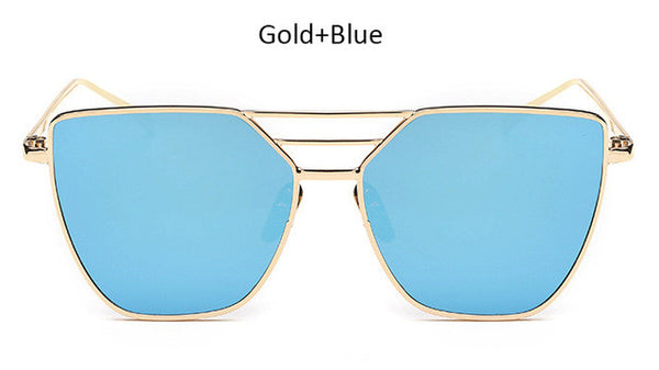 TSHING Fashion Flat Top Sunglasses For Women Fashion Mirror Cat Eye Sun Glasses Ladies Female UV400
