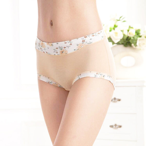 Women Panties Bamboo Fiber Seamless Sexy Femme Briefs Mid Waist Fashion Floral Print Underwear Breathable Lingerie