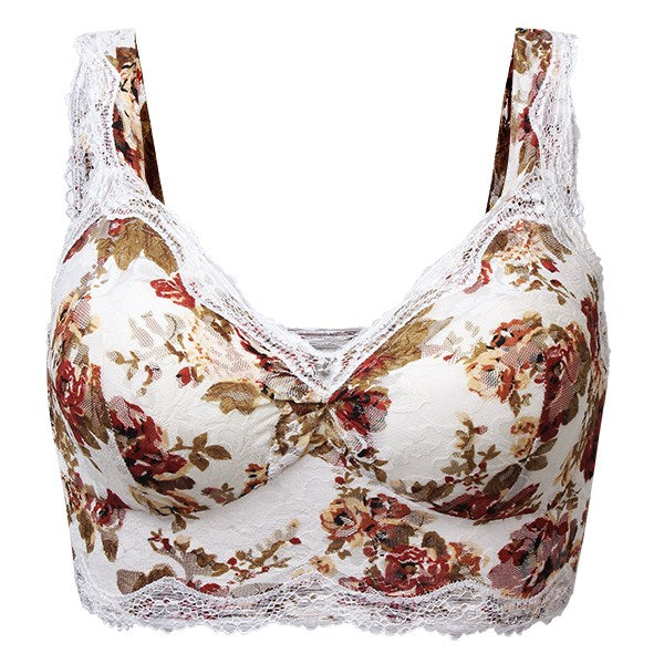 Women's Floral Print Push Up Bras Sexy Lace Wireless Seamless Full Cup Vest Bras Brassiere Female Underwear Lingerie