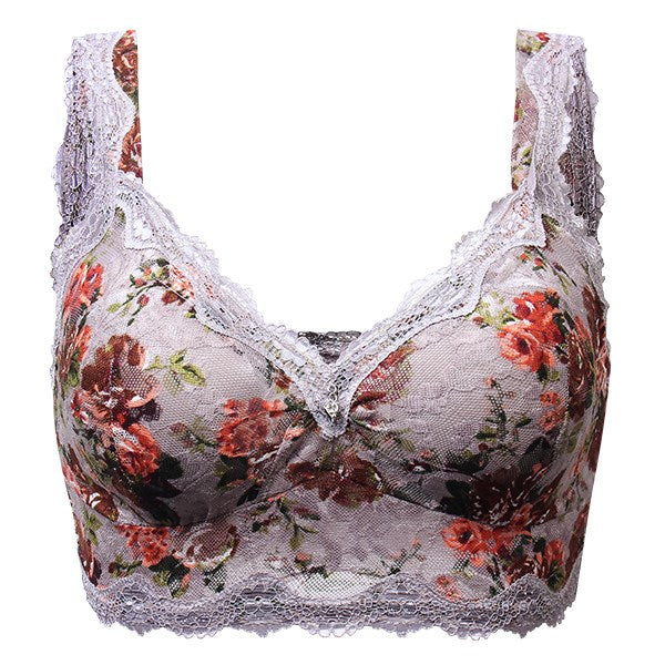 Women's Floral Print Push Up Bras Sexy Lace Wireless Seamless Full Cup Vest Bras Brassiere Female Underwear Lingerie