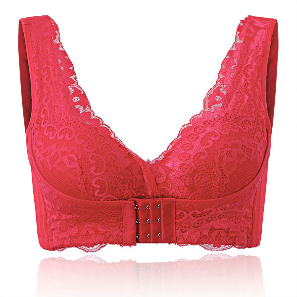 Sexy Women's Lace Wireless Bra Front Back Closure Gather Push Up Lingerie Bras Women 3/4 Cup Adjustable Underwear