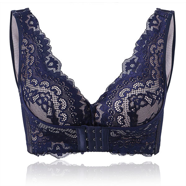 Sexy Women's Lace Wireless Bra Front Back Closure Gather Push Up Lingerie Bras Women 3/4 Cup Adjustable Underwear