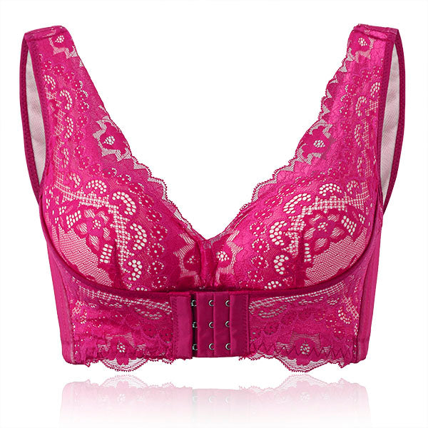 Sexy Women's Lace Wireless Bra Front Back Closure Gather Push Up Lingerie Bras Women 3/4 Cup Adjustable Underwear