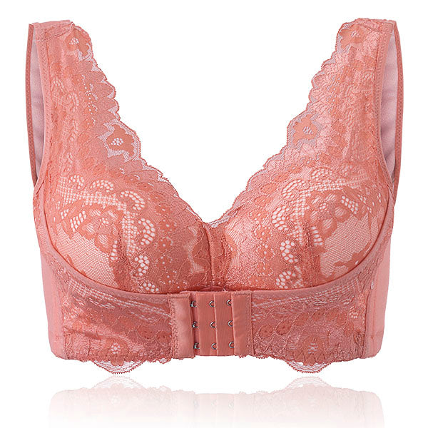 Sexy Women's Lace Wireless Bra Front Back Closure Gather Push Up Lingerie Bras Women 3/4 Cup Adjustable Underwear
