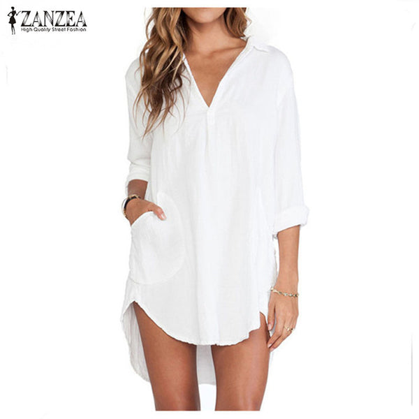 Zanzea Blusas Femininas 2017 Sexy Women See Through Chiffon Shirts Long Sleeve Pocket Casual Blouse Tops Plus Size XS-6XL