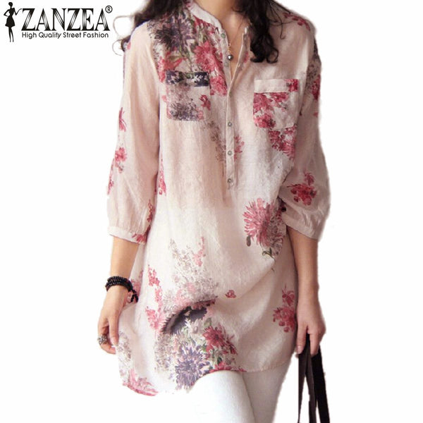 Zanzea Fashion Blusas Femininas 2017 Summer Women Blouses Blouse Casual Floral Print Long Blouse Tops Shirt Plus Size 5XL