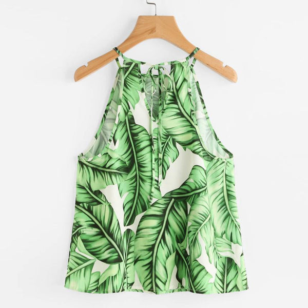 Boho Women Tops Summer 2017 Ladies Spaghetti Strap Camisole Leaves Printed Casual Crop Top Shirt Blusa Cami Top