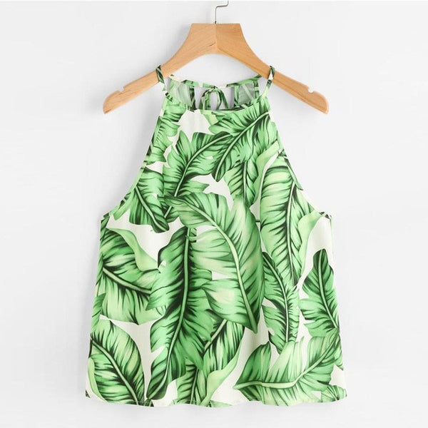 Boho Women Tops Summer 2017 Ladies Spaghetti Strap Camisole Leaves Printed Casual Crop Top Shirt Blusa Cami Top