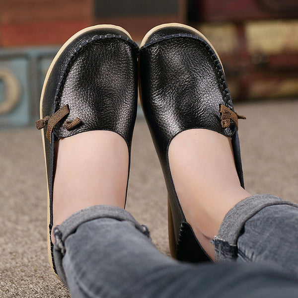 Merkmak Large Size Leather Women Shoes Flats Mother Shoes Girls Lace-up Fashion Casual Shoes Comfortable Breathable Women Flats