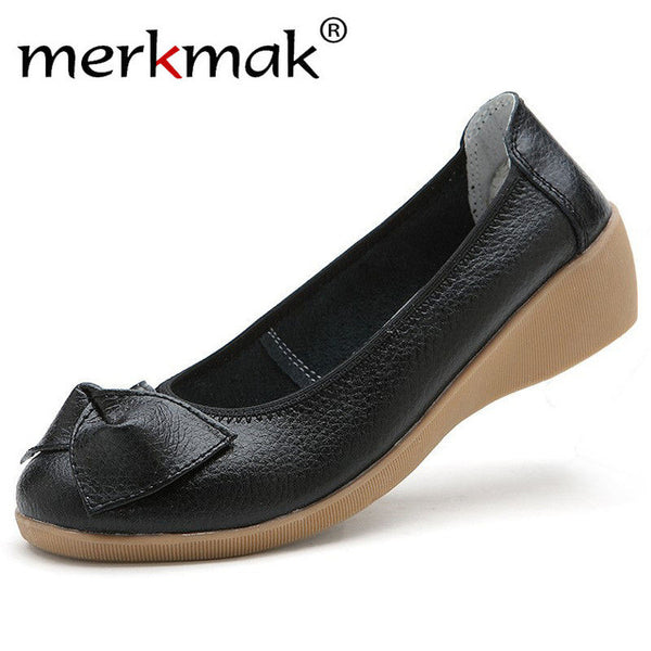 New 2017 Genuine Leather Women Flats Shoes Slip On Woman Fashion Leather Loafers Brand Designer Bow Zapatos Mujer Flat Shoes